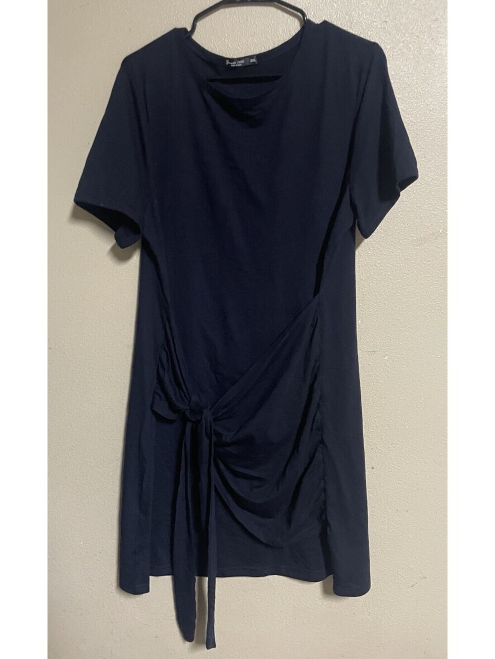 plus size t shirt dress Greathe Curve 2XL Black Faux Wrap